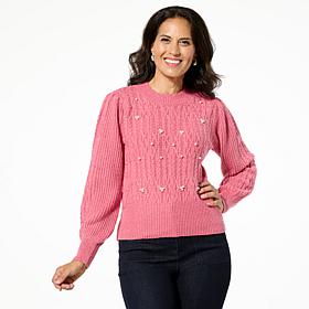 "As Is" Jaclyn Smith Puff-Sleeve Cable Knit Sweater