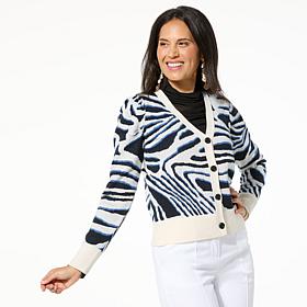 "As Is" Jaclyn Smith Puff-Sleeve Jacquard Knit Cardigan