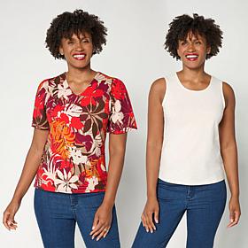 "As Is" Jaclyn Smith Rib Knit Scoop and V-Neck Top 2-Pack