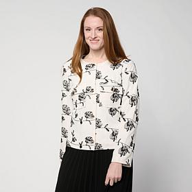 "As Is" Jaclyn Smith Woven Floral-Embroidered Buttoned Jacket