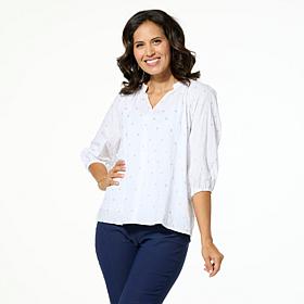 "As Is" Jaclyn Smith Woven Voile Gathered Neck Romantic Blouse