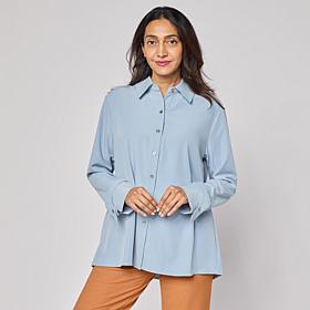 "As Is" MarlaWynne Pleat Back Crepe Shirt with Cuff Detail