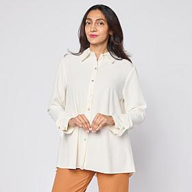 "As Is" MarlaWynne Pleat Back Crepe Shirt with Cuff Detail