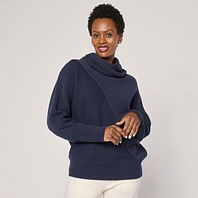 "As Is" MarlaWynne Seaming Sweater with Cowl Neck and Dolman Sleeves