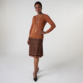 "As Is" Nina Leonard 2-Piece Ribbed Top And Jacquard Skirt Set