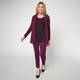 "As Is" Nina Leonard 3-piece Textured Knit Cardigan, Tank & Pant Set