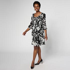 "As Is" Nina Leonard 3/4 Balloon Sleeve Round Neck Chiffon Dress