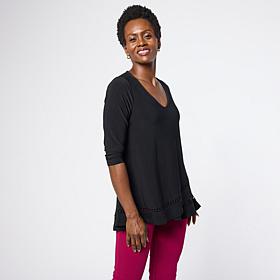 "As Is" Nina Leonard 3/4-Sleeve Trim Inset V-Neck Tunic