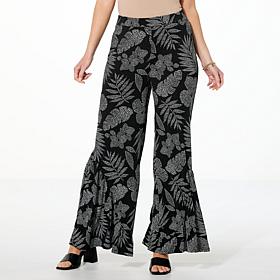 "As Is" Nina Leonard Angled Flounce Hem Wide Leg Pant