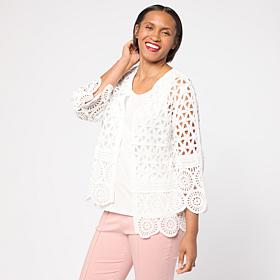 "As Is" Nina Leonard Border Crochet Cardigan
