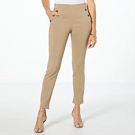 "As Is" Nina Leonard Coconut Button Narrow Leg Pant