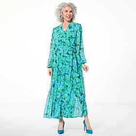 "As Is" Nina Leonard Collared Button Front Chiffon Maxi Dress