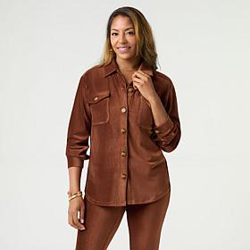 "As Is" Nina Leonard Corduroy Collared Shirt