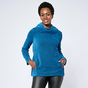 "As Is" Nina Leonard Cowl Neck Chenille Sweater Tunic