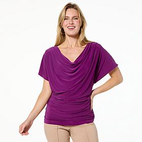 "As Is" Nina Leonard Drape Neck Dolman Sleeve Top