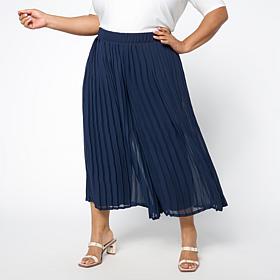 "As Is" Nina Leonard Elastic Waist Pleated Printed Chiffon Culotte ...