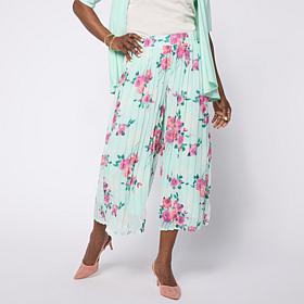 "As Is" Nina Leonard Elastic Waist Pleated Printed Chiffon Culotte ...