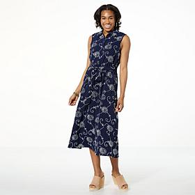"As Is" Nina Leonard Embroidered Fit-and-Flare Midi Dress