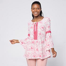 "As Is" Nina Leonard Floral Printed Textured Wave Blouse