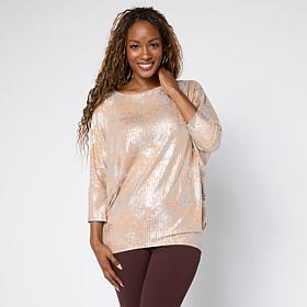 "As Is" Nina Leonard Foiled Knit Boat Neck 3/4-Sleeve Tunic