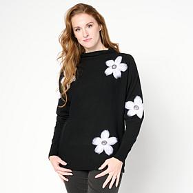 "As Is" Nina Leonard Funnel Neck Applique Sweater Top