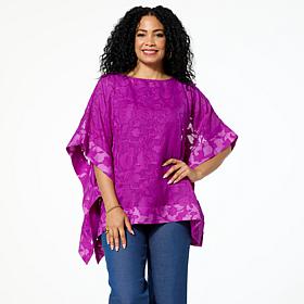 "As Is" Nina Leonard Jacquard Chiffon Kimono Top with Tank Lining