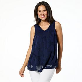 "As Is" Nina Leonard Jaquard Chiffon Flyaway Tank