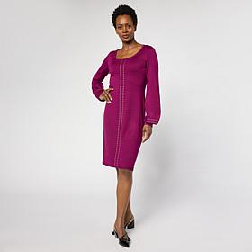 "As Is" Nina Leonard Jewel Neck Long-Sleeve Sweater Dress
