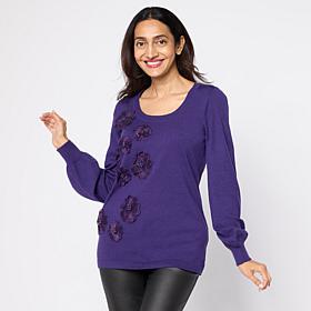 "As Is" Nina Leonard Long Balloon Sleeve Round Neck Sweater Top