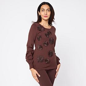 "As Is" Nina Leonard Long Balloon Sleeve Round Neck Sweater Top