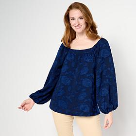 "As Is" Nina Leonard Long Balloon Sleeve Square Neck Top