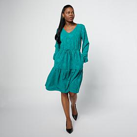 "As Is" Nina Leonard Long Balloon Sleeve V-Neck Dress