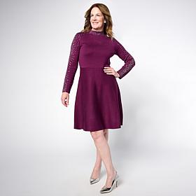 "As Is" Nina Leonard Long Sleeve Mock Neck Fit and Flare Sweater Dress