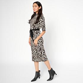 "As Is" Nina Leonard Mixed Jacquard Knit Mock-Neck Sweater Dress
