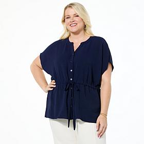 "As Is" Nina Leonard Notch Neck Button-Front Top