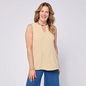 "As Is" Nina Leonard Notch Neck Pleat Front Tank
