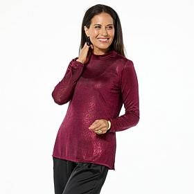 "As Is" Nina Leonard Novelty Foil Knit Mock-Neck Top