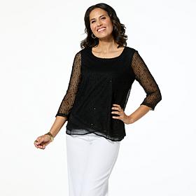 "As Is" Nina Leonard Novelty Sequin Open Knit Top