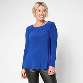 "As Is" Nina Leonard Pleated Neck Long-Sleeve Knit Top