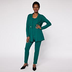 "As Is" Nina Leonard Rib Knit Cardigan, Tank and Pant 3-piece Set