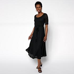 "As Is" Nina Leonard Round Neck Elbow Sleeve Lace Flare Dress