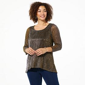 "As Is" Nina Leonard Sparkle Knit Hi-Low Hem 3/4-Sleeve Tunic