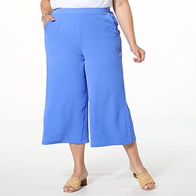 "As Is" Nina Leonard Textured Wave Culotte Pant with Pockets