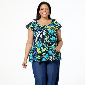 "As Is" Nina Leonard Textured Wave Flutter Sleeve Top