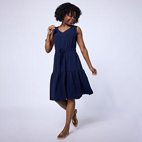 "As Is" Nina Leonard Textured Wave Sleeveless Tiered Dress