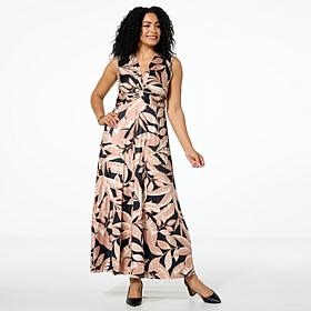 "As Is" Nina Leonard Tie Waist Maxi Dress with Pleated Skirt