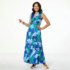"As Is" Nina Leonard Tie Waist Maxi Dress with Pleated Skirt