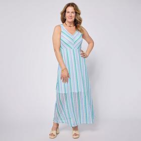 "As Is" Nina Leonard V-Neck Sleeveless Novelty Knit Maxi Dress