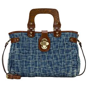 "As Is" Patricia Nash Sansia Woven Straw Satchel - Denim