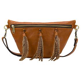 "As Is" Patricia Nash Tinchi Leather Feather-Accented Convertible B...